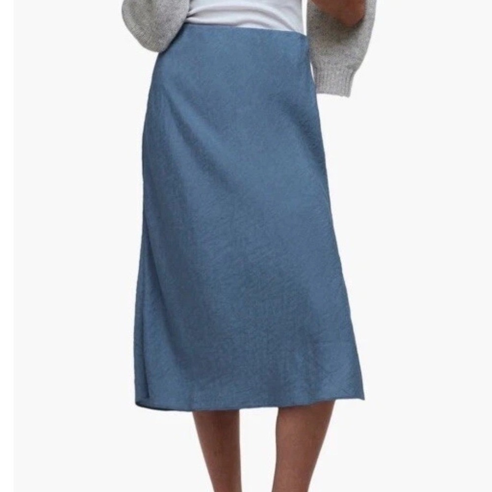 Madwell Crinkle Satin Skirt Size 4 Blue Midi Modest Minimal Paris Chic Academia
